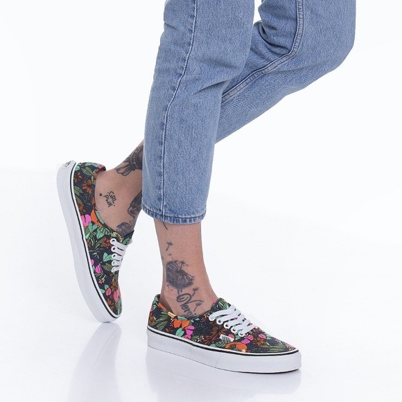 Vans Authentic Multi Tropic & True White Skate Shoe Navy Floral tropical - Picture 4 of 11